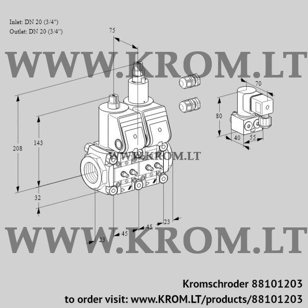 Kromschroder VCS 1E20R/20R05NLWR3/MMMM/PPBY, 88101203 double solenoid valve, 88101203