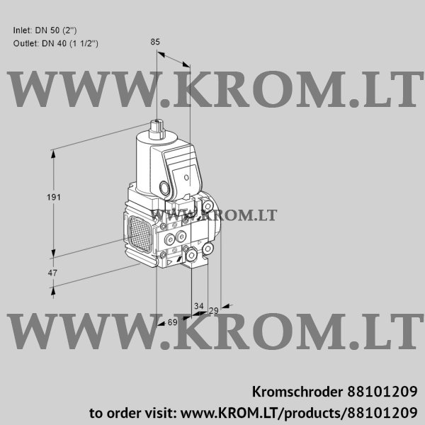 Kromschroder VAS 2T50N/40N05FNVQSR/PP/PP, 88101209 gas solenoid valve, 88101209