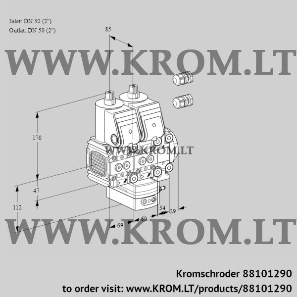 Kromschroder VCH 2E50R/50R05FNHEVWR3/PPPP/PPPP, 88101290 flow rate regulator, 88101290