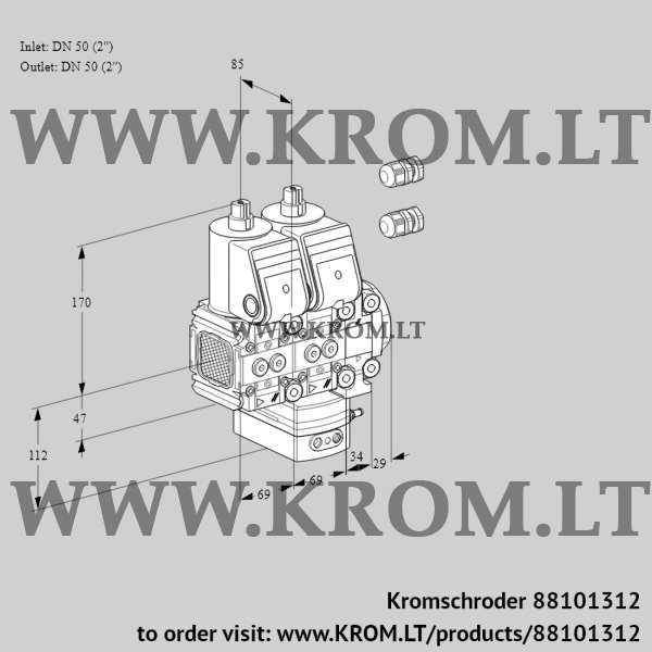 Kromschroder VCD 2E50R/50R05FND-50VWR3/PPPP/PPPP, 88101312 pressure regulator, 88101312