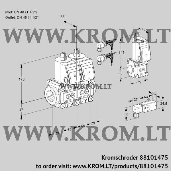 Kromschroder VCS 2E40R/40R05NNQR6/PP4-/PPZS, 88101475 double solenoid valve, 88101475