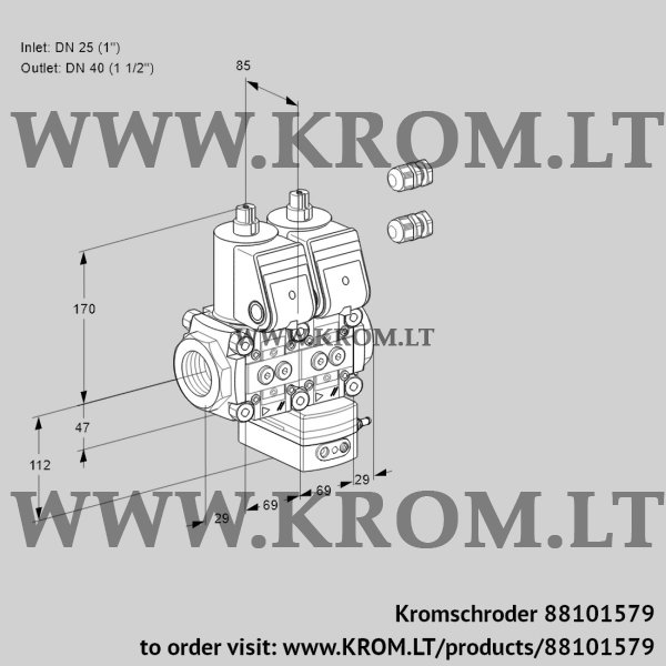 Kromschroder VCH 2E25R/40R05NHEWR3/PPPP/PPPP, 88101579 flow rate regulator, 88101579