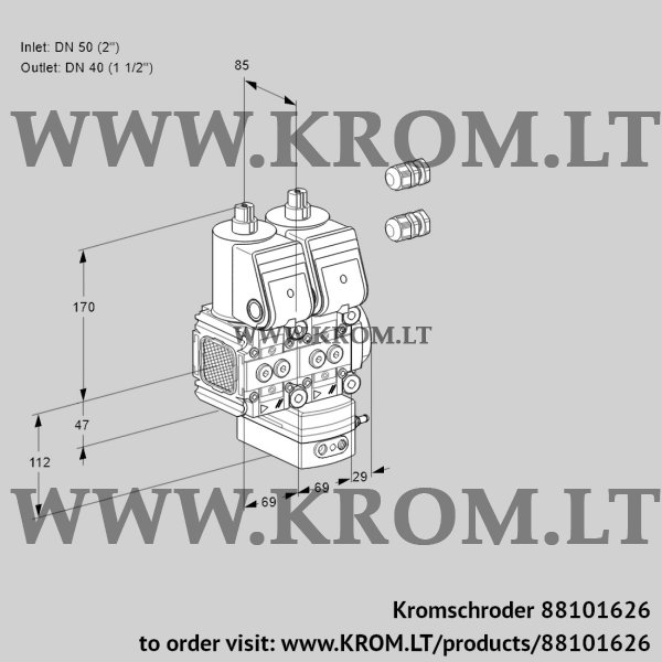 Kromschroder VCH 2E50R/40R05FNHEWR3/PPPP/PPPP, 88101626 flow rate regulator, 88101626