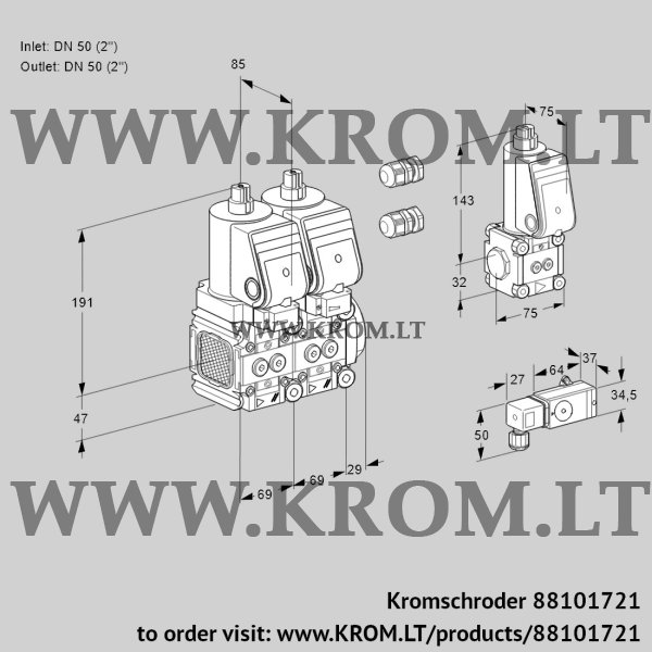 Kromschroder VCS 2E50R/50R05FNNQSR3/1--3/PPBS, 88101721 double solenoid valve, 88101721