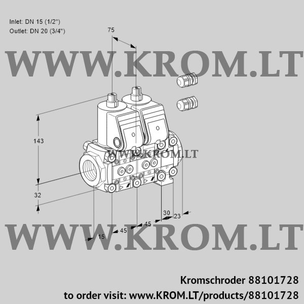 Kromschroder VCS 1E15R/20R05NNVWR3/PPPP/PPPP, 88101728 double solenoid valve, 88101728