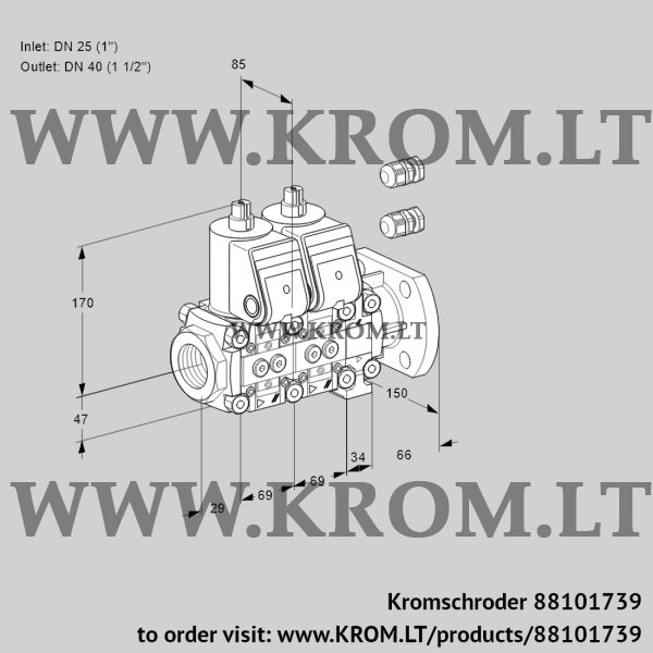 Kromschroder VCS 2E25R/40F05NNVWR3/PPPP/PPPP, 88101739 double solenoid valve, 88101739