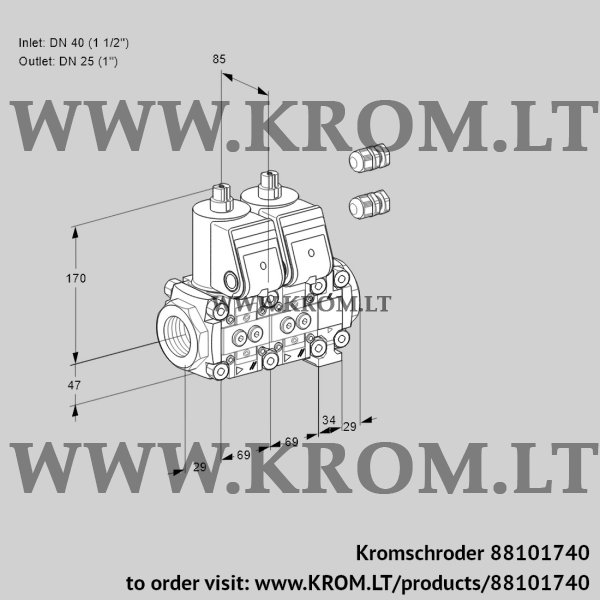 Kromschroder VCS 2E40R/25R05NNVWR3/PPPP/PPPP, 88101740 double solenoid valve, 88101740