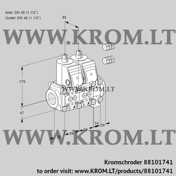 Kromschroder VCS 2E40R/40R05NNVWR3/PPPP/PPPP, 88101741 double solenoid valve, 88101741