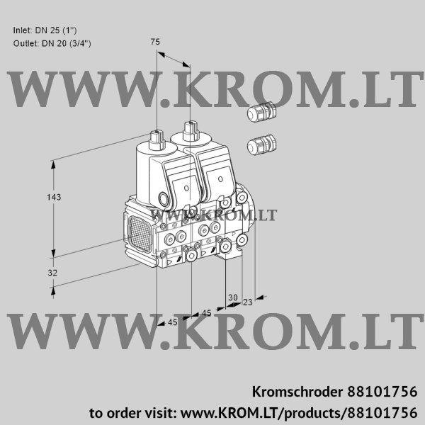 Kromschroder VCS 1E25R/20R05FNNVWR3/PPPP/PPPP, 88101756 double solenoid valve, 88101756