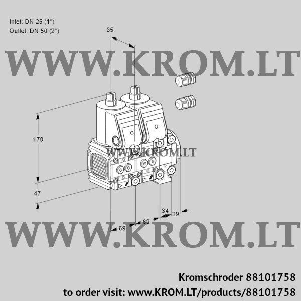 Kromschroder VCS 2E25R/50R05FNNVWR3/PPPP/PPPP, 88101758 double solenoid valve, 88101758