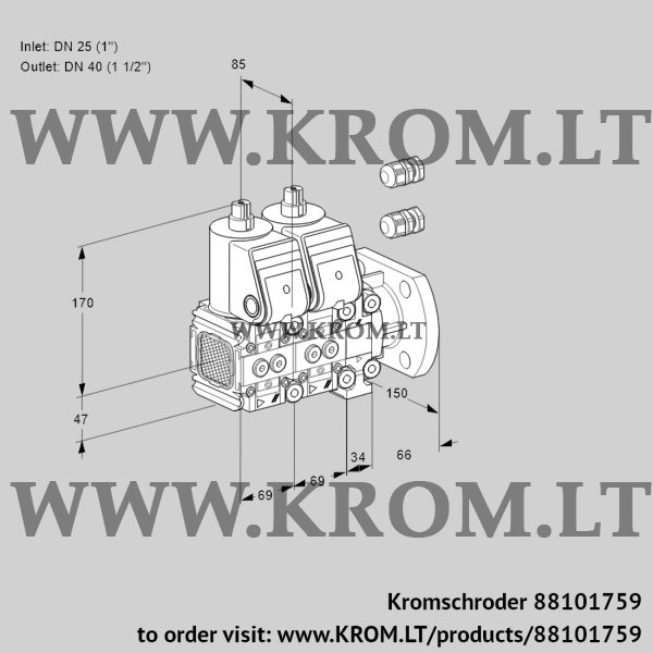 Kromschroder VCS 2E25R/40F05FNNVWR3/PPPP/PPPP, 88101759 double solenoid valve, 88101759