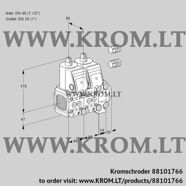 Kromschroder VCS 2E40F/25R05FNNVWR3/PPPP/PPPP, 88101766 double solenoid valve, 88101766