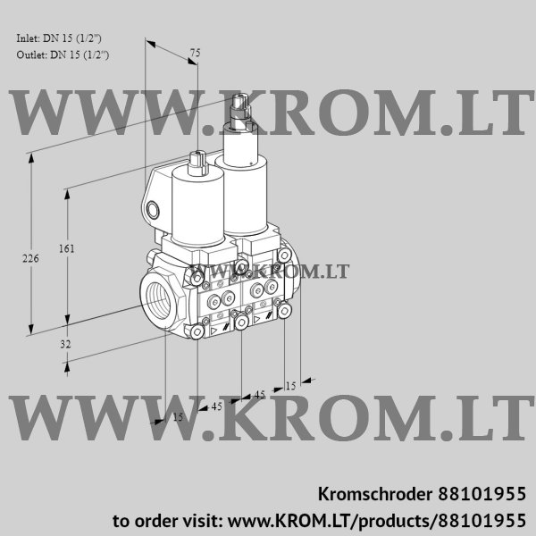 Kromschroder VCS 1T15N/15N05NLQSL/PPPP/PPPP, 88101955 double solenoid valve, 88101955