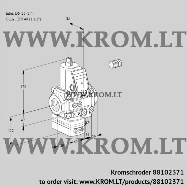 Kromschroder VAH 2E25R/40R05HEVWR/PP/PP, 88102371 flow rate regulator, 88102371