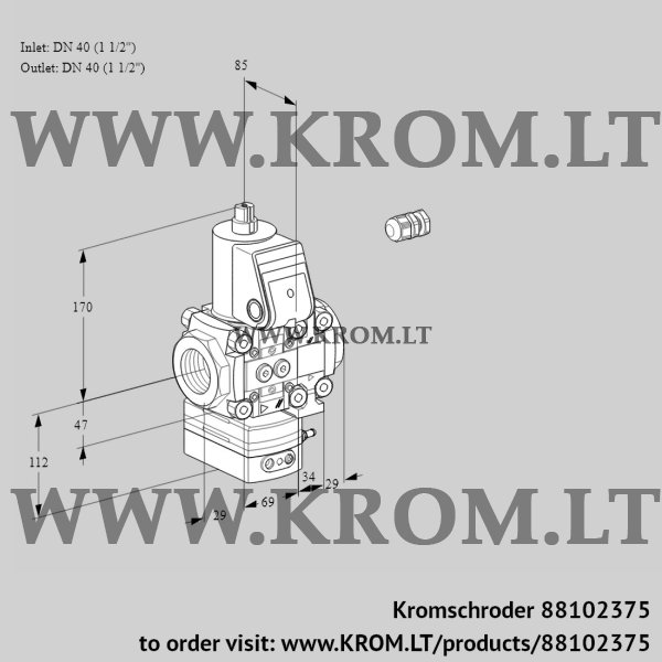 Kromschroder VAH 2E40R/40R05HEVWR/PP/PP, 88102375 flow rate regulator, 88102375