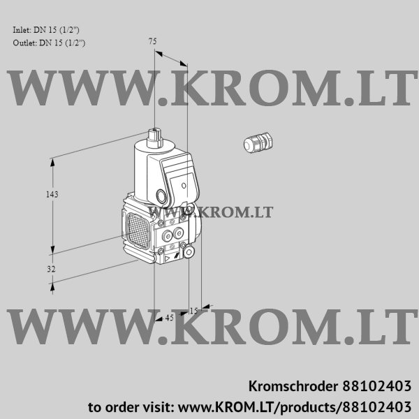 Kromschroder VAS 1E15R/15R05FNWR/PP/PP, 88102403 gas solenoid valve, 88102403