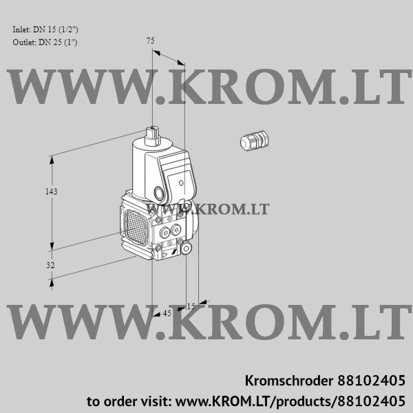 Kromschroder VAS 1E15R/25R05FNWR/PP/PP, 88102405 gas solenoid valve, 88102405