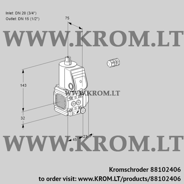 Kromschroder VAS 1E20R/15R05FNWR/PP/PP, 88102406 gas solenoid valve, 88102406