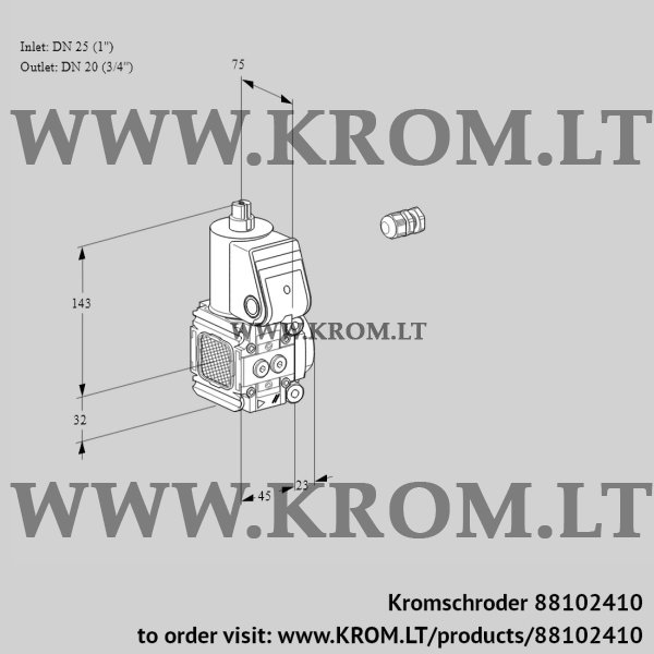 Kromschroder VAS 1E25R/20R05FNWR/PP/PP, 88102410 gas solenoid valve, 88102410