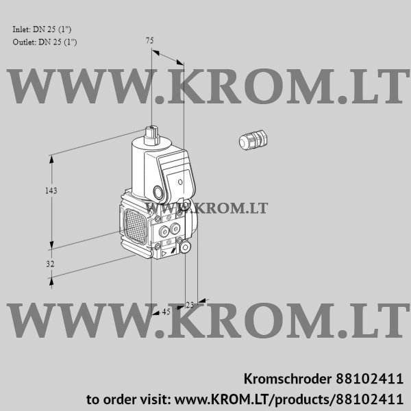 Kromschroder VAS 1E25R/25R05FNWR/PP/PP, 88102411 gas solenoid valve, 88102411