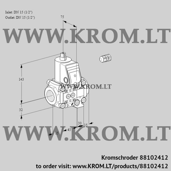 Kromschroder VAS 1E15R/15R05NVWR/PP/PP, 88102412 gas solenoid valve, 88102412