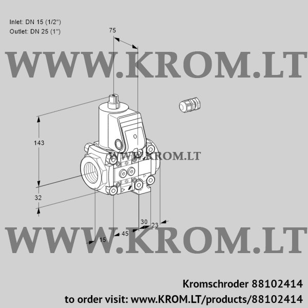 Kromschroder VAS 1E15R/25R05NVWR/PP/PP, 88102414 gas solenoid valve, 88102414