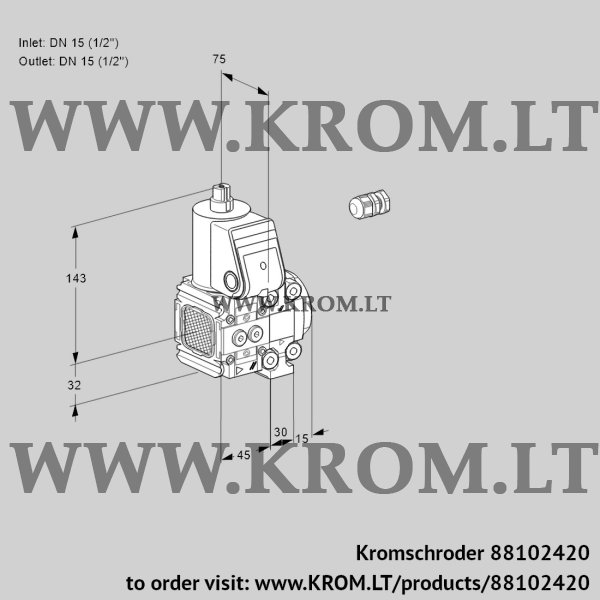 Kromschroder VAS 1E15R/15R05FNVWR/PP/PP, 88102420 gas solenoid valve, 88102420