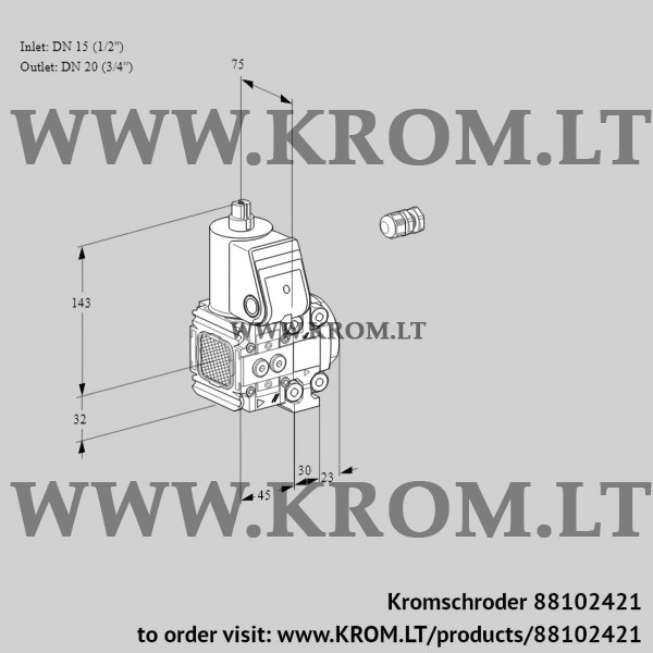 Kromschroder VAS 1E15R/20R05FNVWR/PP/PP, 88102421 gas solenoid valve, 88102421