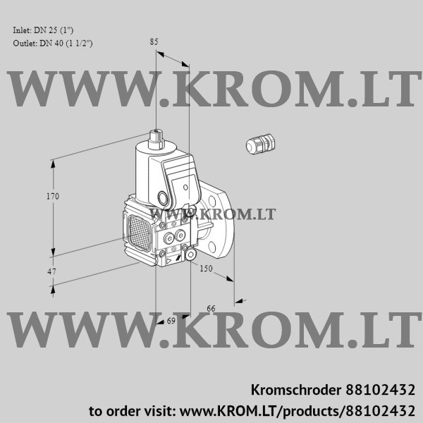 Kromschroder VAS 2E25R/40F05FNWR/PP/PP, 88102432 gas solenoid valve, 88102432