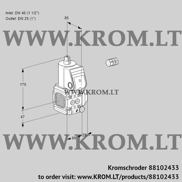 Kromschroder VAS 2E40R/25R05FNWR/PP/PP, 88102433 gas solenoid valve, 88102433