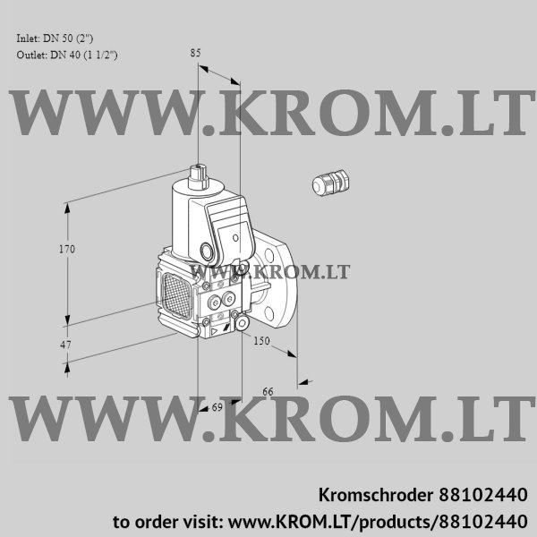 Kromschroder VAS 2E50R/40F05FNWR/PP/PP, 88102440 gas solenoid valve, 88102440