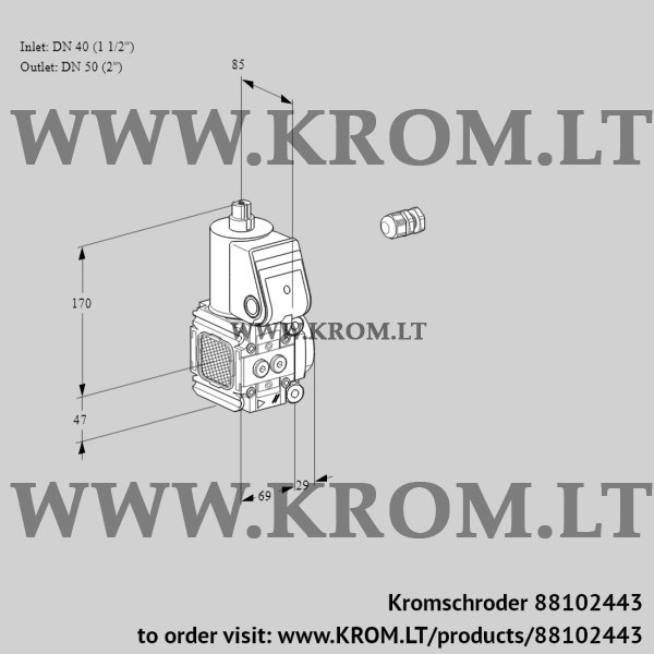 Kromschroder VAS 2E40F/50R05FNWR/PP/PP, 88102443 gas solenoid valve, 88102443