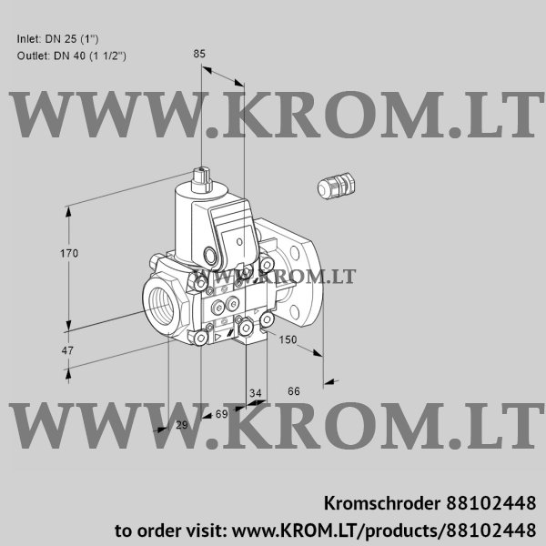 Kromschroder VAS 2E25R/40F05NVWR/PP/PP, 88102448 gas solenoid valve, 88102448