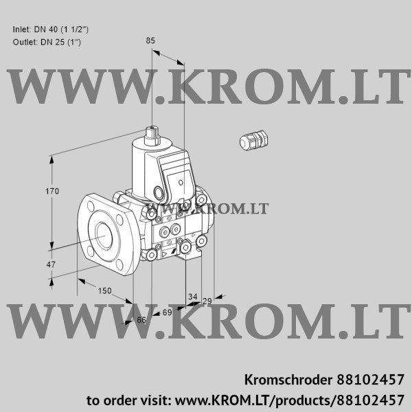 Kromschroder VAS 2E40F/25R05NVWR/PP/PP, 88102457 gas solenoid valve, 88102457