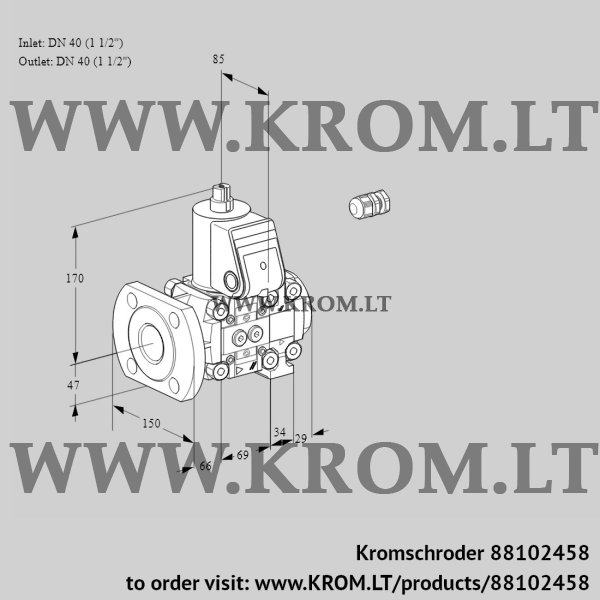 Kromschroder VAS 2E40F/40R05NVWR/PP/PP, 88102458 gas solenoid valve, 88102458