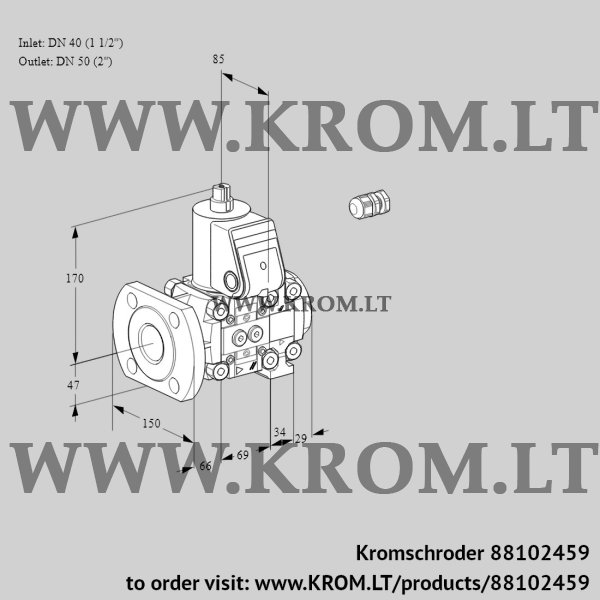 Kromschroder VAS 2E40F/50R05NVWR/PP/PP, 88102459 gas solenoid valve, 88102459