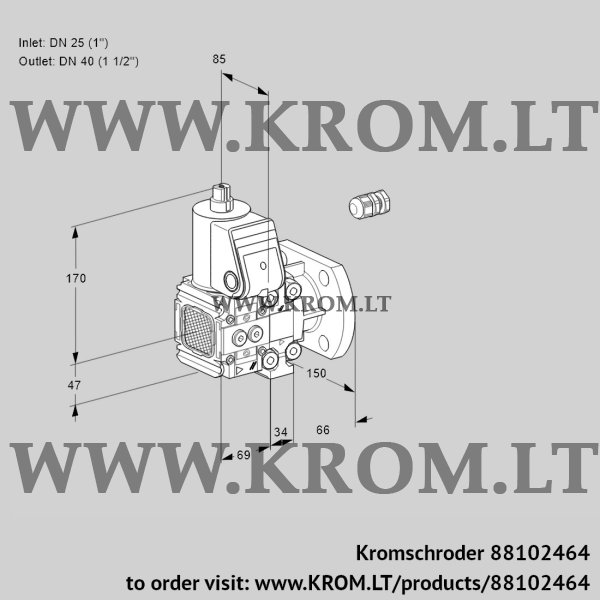 Kromschroder VAS 2E25R/40F05FNVWR/PP/PP, 88102464 gas solenoid valve, 88102464