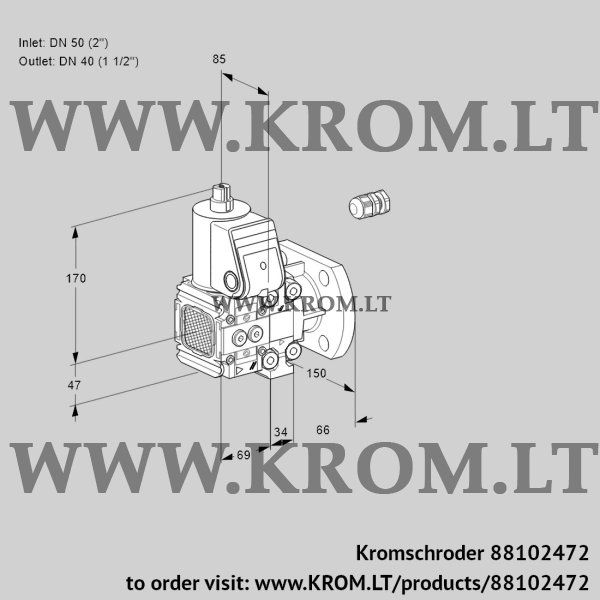 Kromschroder VAS 2E50R/40F05FNVWR/PP/PP, 88102472 gas solenoid valve, 88102472