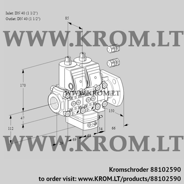 Kromschroder VCH 2E40R/40F05NHEVWR3/PPPP/PPPP, 88102590 flow rate regulator, 88102590