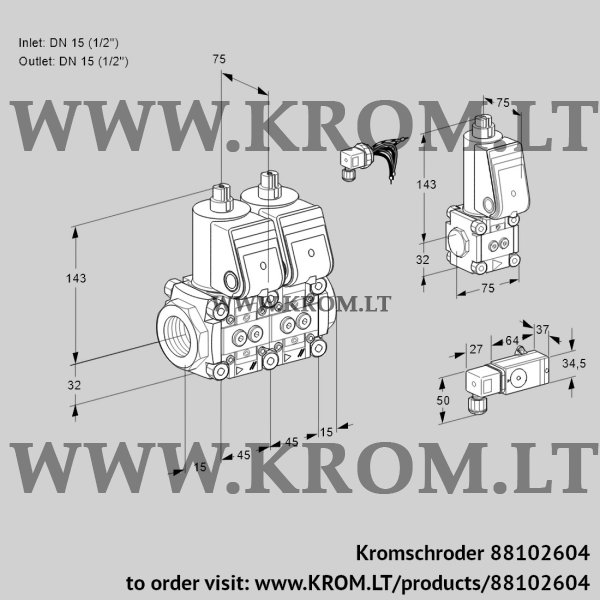 Kromschroder VCS 1E15R/15R05NNWR/1-PP/PPBS, 88102604 double solenoid valve, 88102604