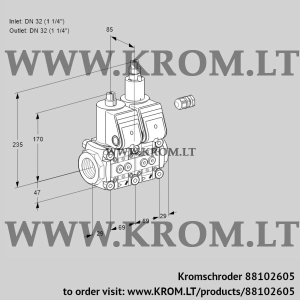 Kromschroder VCS 2E32R/32R05NLWR/PPPP/PPPP, 88102605 double solenoid valve, 88102605