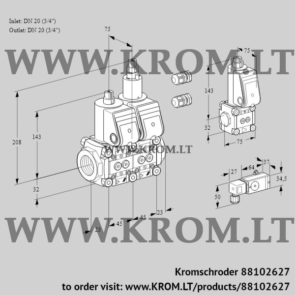 Kromschroder VCS 1E20R/20R05NLWR3/PP-3/PPBS, 88102627 double solenoid valve, 88102627