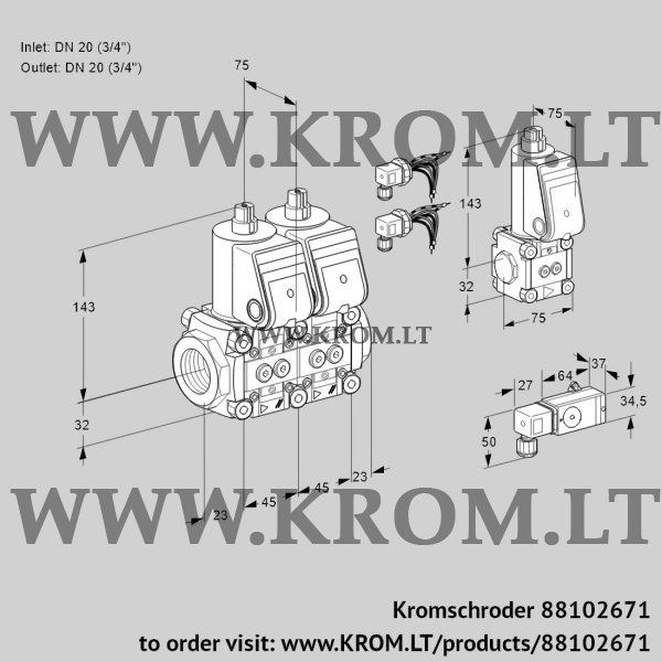 Kromschroder VCS 1E20R/20R05NNWR6/2--3/PPBS, 88102671 double solenoid valve, 88102671