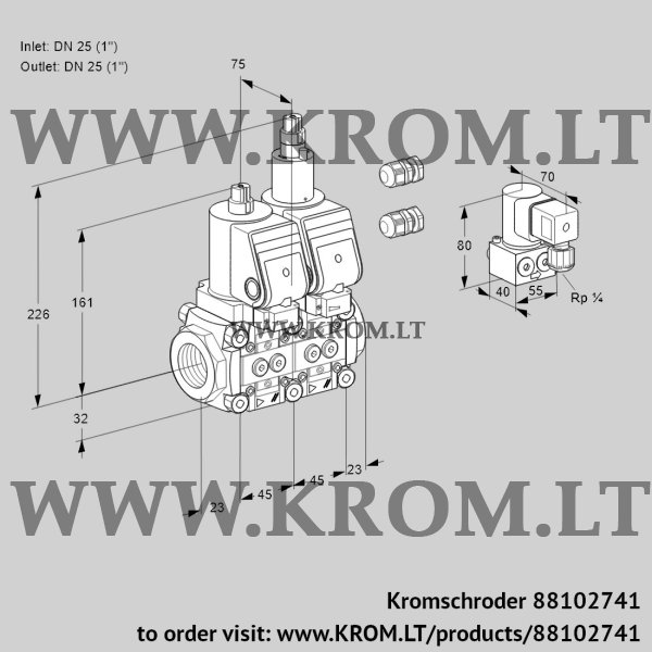 Kromschroder VCS 1E25R/25R05NLWSR3/PPPP/PPZY, 88102741 double solenoid valve, 88102741