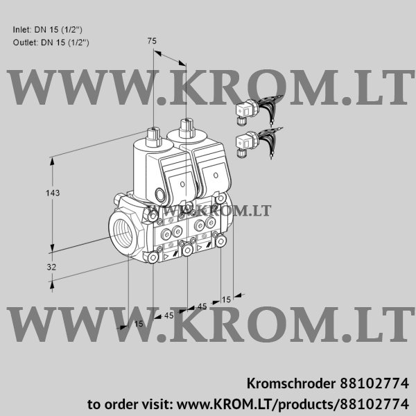 Kromschroder VCS 1E15R/15R05NNWR6/PPPP/PPPP, 88102774 double solenoid valve, 88102774