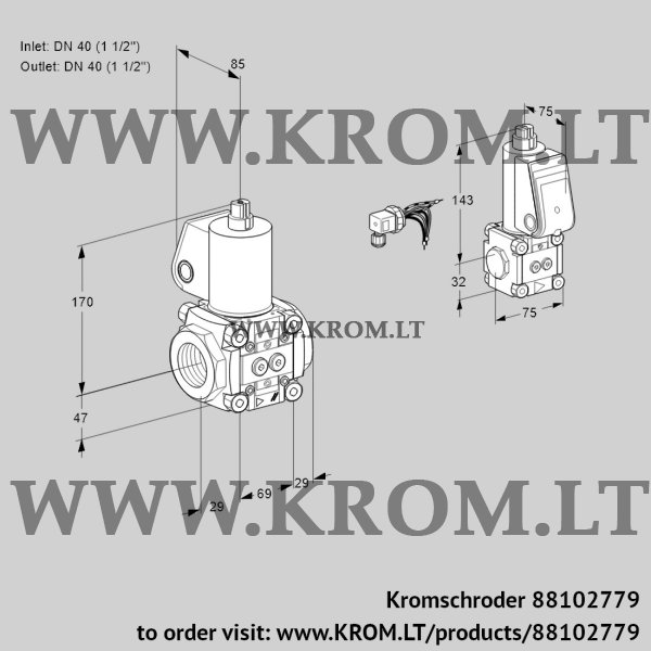 Kromschroder VAS 2E40R/40R05NWL/BS/PP, 88102779 gas solenoid valve, 88102779