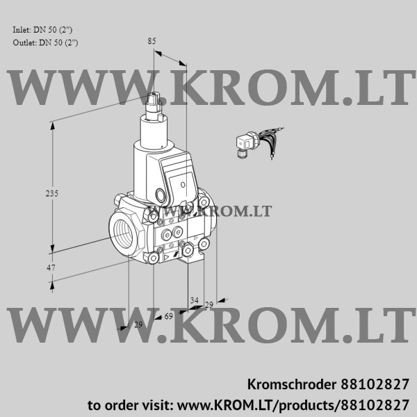 Kromschroder VAS 2E50R/50R05LVWR/PP/PP, 88102827 gas solenoid valve, 88102827