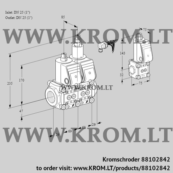 Kromschroder VCS 2E25R/25R05NLWR/PPPP/PPZS, 88102842 double solenoid valve, 88102842