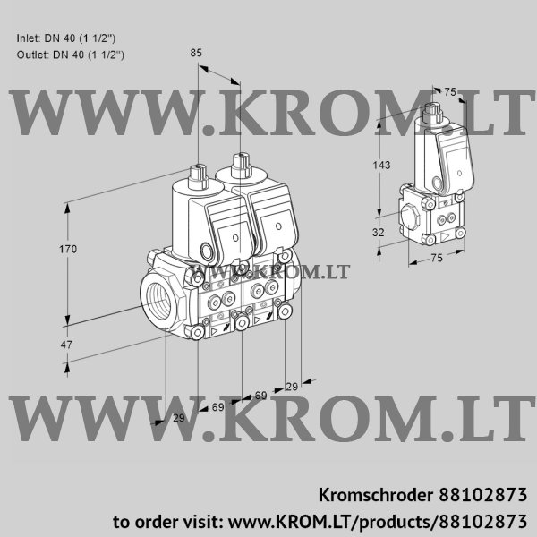 Kromschroder VCS 2E40R/40R05NNWR/PPPP/PPBS, 88102873 double solenoid valve, 88102873