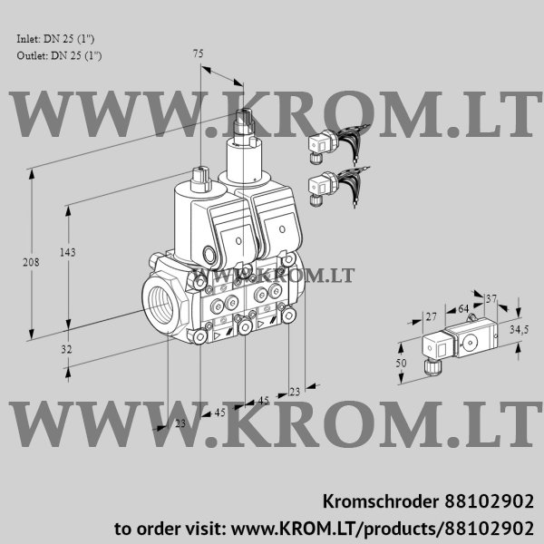 Kromschroder VCS 1E25R/25R05NLKR6/2-PP/4-PP, 88102902 double solenoid valve, 88102902